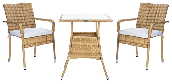 Laban Bistro Set - Contemporary 3-Piece Patio Collection with Plush Cushions and Elegant Glass Table