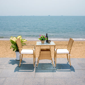 Laban Bistro Set - Contemporary 3-Piece Patio Collection with Plush Cushions and Elegant Glass Table