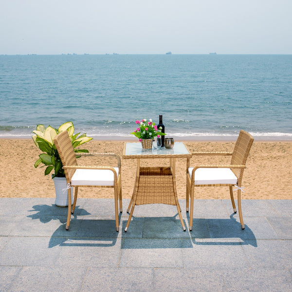 Laban Bistro Set - Contemporary 3-Piece Patio Collection with Plush Cushions and Elegant Glass Table