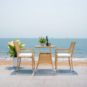 Laban Bistro Set - Contemporary 3-Piece Patio Collection with Plush Cushions and Elegant Glass Table