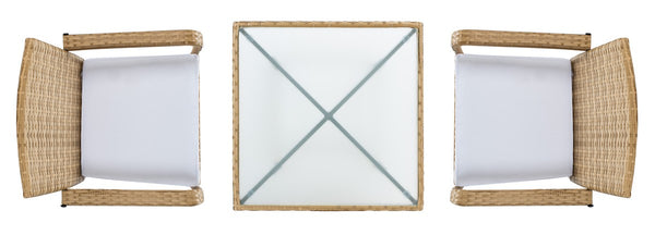 Laban Bistro Set - Contemporary 3-Piece Patio Collection with Plush Cushions and Elegant Glass Table