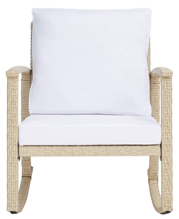 Safavieh Daire Rocking Chair Beige/White Cushion Wicker / Steel Frame PAT7721B
