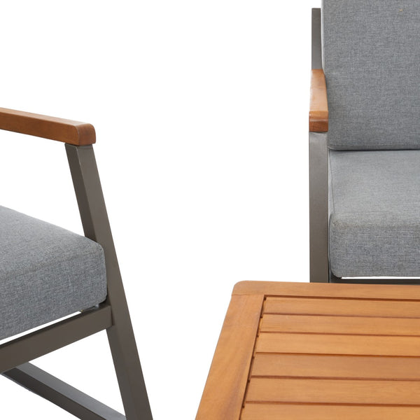 Randolph 4-Piece Living Set: Stylish Acacia & Steel Furniture for Modern Outdoor Comfort and Elegance