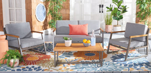 Randolph 4-Piece Living Set: Stylish Acacia & Steel Furniture for Modern Outdoor Comfort and Elegance