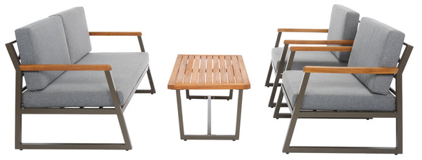 Randolph 4-Piece Living Set: Stylish Acacia & Steel Furniture for Modern Outdoor Comfort and Elegance