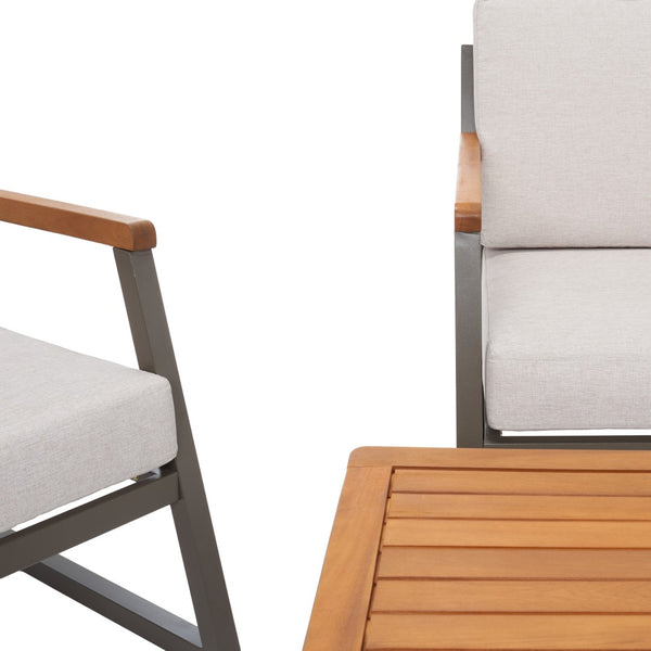 Randolph 4-Piece Living Set: Stylish Acacia & Steel Furniture for Modern Outdoor Comfort and Elegance