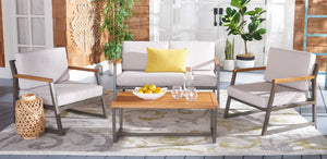 Randolph 4-Piece Living Set: Stylish Acacia & Steel Furniture for Modern Outdoor Comfort and Elegance