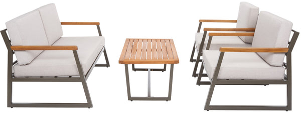 Randolph 4-Piece Living Set: Stylish Acacia & Steel Furniture for Modern Outdoor Comfort and Elegance