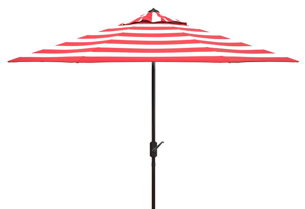 Safavieh Uv Resistant Iris Fashion Line 9Ft Auto Tilt Umbrella Red Stripe Metal PAT8004R