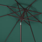 Safavieh Milan Fringe 9Ft Crank Outdoor Push Button Tilt Umbrella Hunter Green Metal PAT8008H