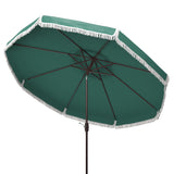 Safavieh Milan Fringe 9Ft Crank Outdoor Push Button Tilt Umbrella Hunter Green Metal PAT8008H