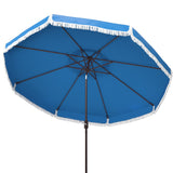 Safavieh Milan Fringe 9Ft Crank Outdoor Push Button Tilt Umbrella Pacific Blue Metal PAT8008P