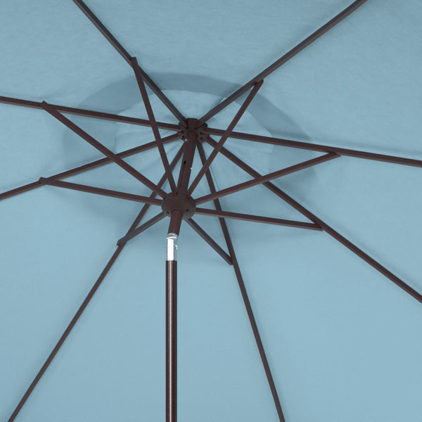 Safavieh Milan Fringe 9Ft Crank Outdoor Push Button Tilt Umbrella Baby Blue / White  Metal PAT8008U