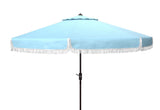 Safavieh Milan Fringe 9Ft Crank Outdoor Push Button Tilt Umbrella Baby Blue / White  Metal PAT8008U