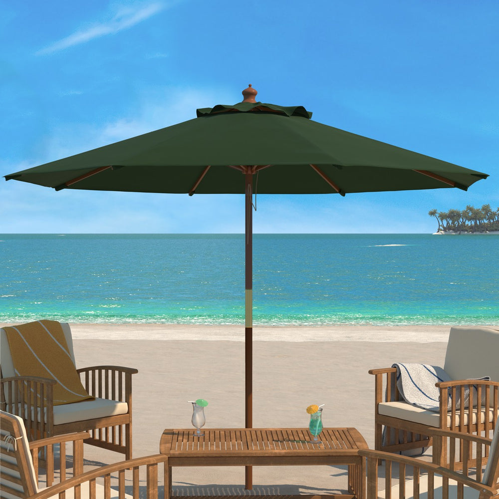 Safavieh Cannes 9Ft Wooden Outdoor Umbrella Hunter Green Wood/Polyethylene Coating PAT8009H