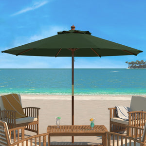 Safavieh Cannes 9Ft Wooden Outdoor Umbrella Hunter Green Wood/Polyethylene Coating PAT8009H