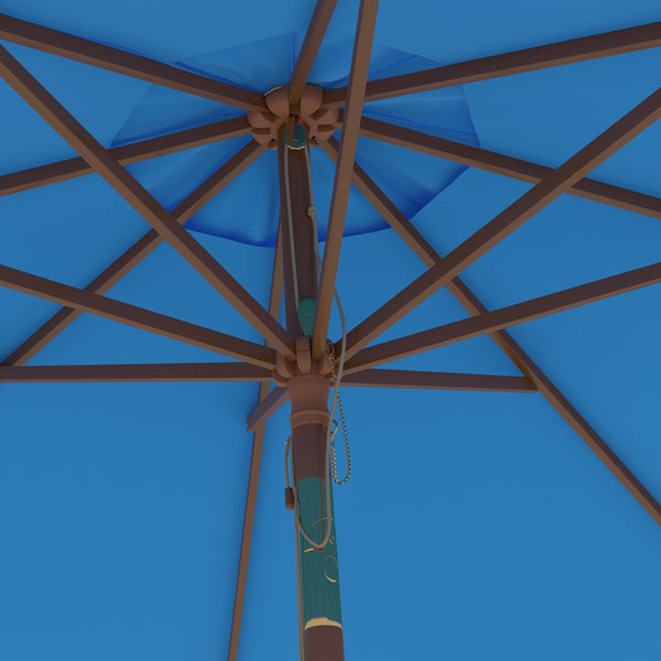 Safavieh Cannes 9Ft Wooden Outdoor Umbrella Pacific Blue Wood/Polyethylene Coating PAT8009P