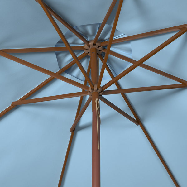 Safavieh Cannes 9Ft Wooden Outdoor Umbrella Baby Blue  Wood/Polyethylene Coating PAT8009U