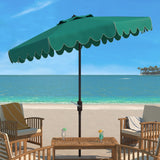 Safavieh Venice Single Scallop 9Ft Crank Outdoor Push Button Tilt Umbrella Hunter Green Metal PAT8010H