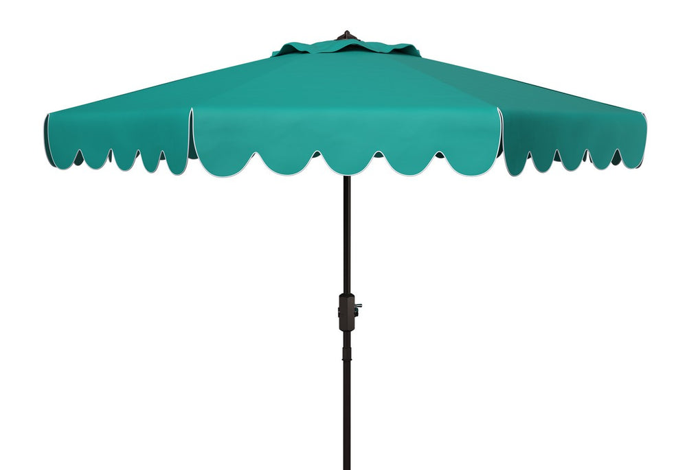 Safavieh Venice Single Scallop 9Ft Crank Outdoor Push Button Tilt Umbrella Hunter Green Metal PAT8010H