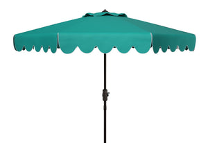 Safavieh Venice Single Scallop 9Ft Crank Outdoor Push Button Tilt Umbrella Hunter Green Metal PAT8010H