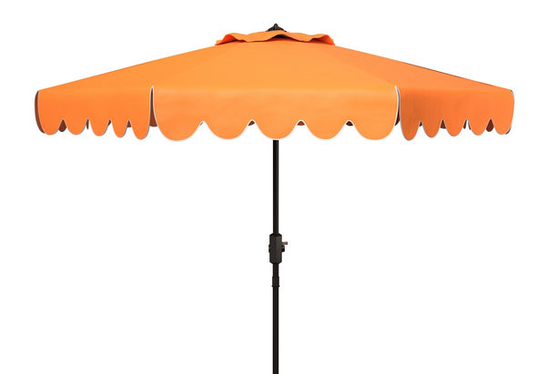 Safavieh Venice Single Scallop 9Ft Crank Outdoor Push Button Tilt Umbrella Orange Metal PAT8010O