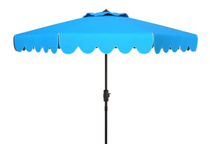 Safavieh Venice Single Scallop 9Ft Crank Outdoor Push Button Tilt Umbrella Pacific Blue Metal PAT8010P
