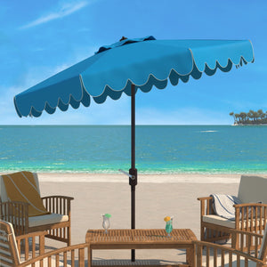 Safavieh Venice Single Scallop 9Ft Crank Outdoor Push Button Tilt Umbrella Pacific Blue Metal PAT8010P