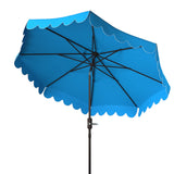 Safavieh Venice Single Scallop 9Ft Crank Outdoor Push Button Tilt Umbrella Pacific Blue Metal PAT8010P