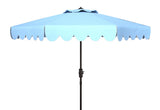 Safavieh Venice Single Scallop 9Ft Crank Outdoor Push Button Tilt Umbrella Baby Blue / White  Metal PAT8010U