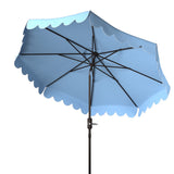 Safavieh Venice Single Scallop 9Ft Crank Outdoor Push Button Tilt Umbrella Baby Blue / White  Metal PAT8010U