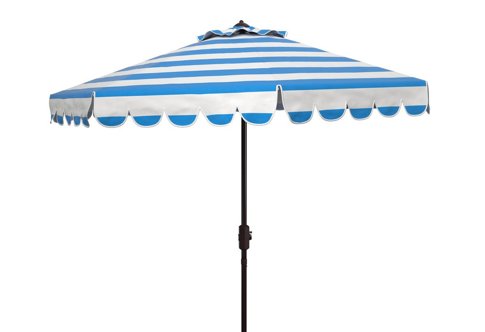 Safavieh Maui Single Scallop Striped 9Ft Crank Push Button Tilt Umbrella Pacific Blue Stripe Metal PAT8011P