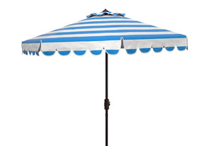 Safavieh Maui Single Scallop Striped 9Ft Crank Push Button Tilt Umbrella Pacific Blue Stripe Metal PAT8011P