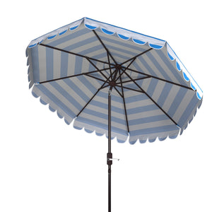 Safavieh Maui Single Scallop Striped 9Ft Crank Push Button Tilt Umbrella Pacific Blue Stripe Metal PAT8011P
