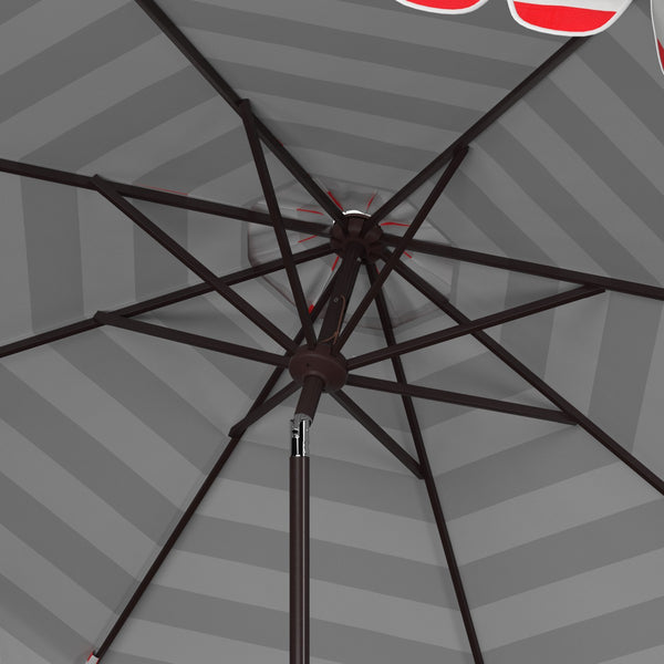 Safavieh Maui Single Scallop Striped 9Ft Crank Push Button Tilt Umbrella Red Stripe Metal PAT8011R