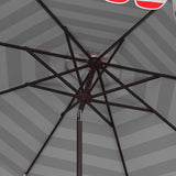 Safavieh Maui Single Scallop Striped 9Ft Crank Push Button Tilt Umbrella Red Stripe Metal PAT8011R