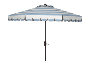 Safavieh Maui Single Scallop Striped 9Ft Crank Push Button Tilt Umbrella Baby Blue / White  Metal PAT8011U
