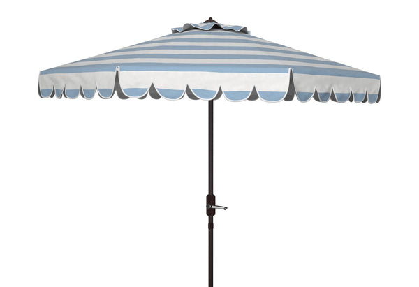 Safavieh Maui Single Scallop Striped 9Ft Crank Push Button Tilt Umbrella Baby Blue / White  Metal PAT8011U