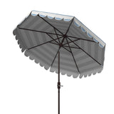 Safavieh Maui Single Scallop Striped 9Ft Crank Push Button Tilt Umbrella Baby Blue / White  Metal PAT8011U