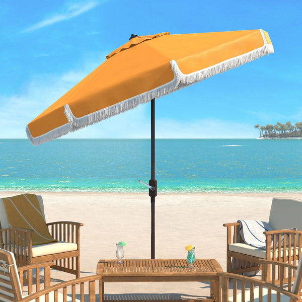 Safavieh Milan Fringe 11Ft Rnd Crank Umbrella Yellow Metal PAT8108D
