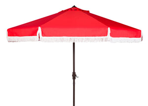 Safavieh Milan Fringe 11Ft Rnd Crank Umbrella Red Metal PAT8108E