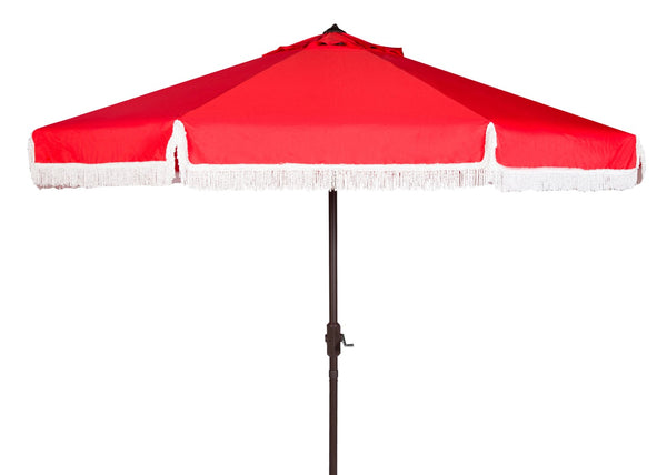 Safavieh Milan Fringe 11Ft Rnd Crank Umbrella Red Metal PAT8108E