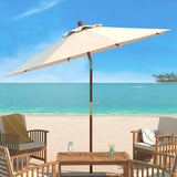 Safavieh Cannes 11Ft Wooden Pulley Market Umbrella  Beige Wood/Polyethylene Coating PAT8109A