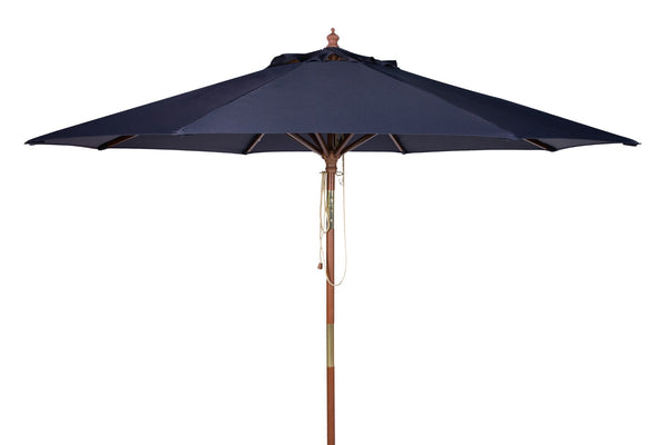 Safavieh Cannes 11Ft Wooden Pulley Market Umbrella  Navy Wood/Polyethylene Coating PAT8109C