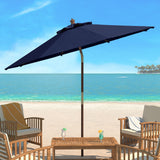 Safavieh Cannes 11Ft Wooden Pulley Market Umbrella  Navy Wood/Polyethylene Coating PAT8109C