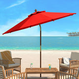 Safavieh Cannes 11Ft Wooden Pulley Market Umbrella  Red Wood/Polyethylene Coating PAT8109D