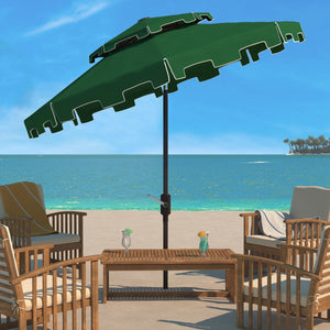 Safavieh Zimmerman 9Ft Double Top Market Umbrella Dark Green/White Trim Metal PAT8200B