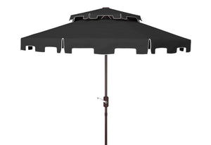 Safavieh Zimmerman 9Ft Double Top Market Umbrella Black/White Trim Metal PAT8200H