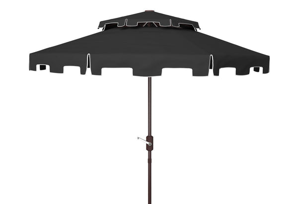 Safavieh Zimmerman 9Ft Double Top Market Umbrella Black/White Trim Metal PAT8200H
