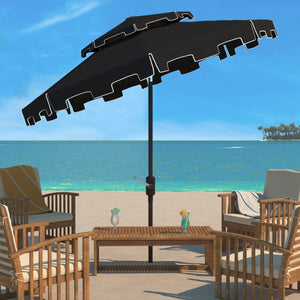 Safavieh Zimmerman 9Ft Double Top Market Umbrella Black/White Trim Metal PAT8200H